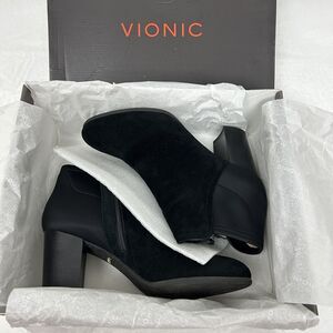 Vionic Boots Womens Size 10 Black Perk Whitney Ankle Booties Suede Zip Heeled